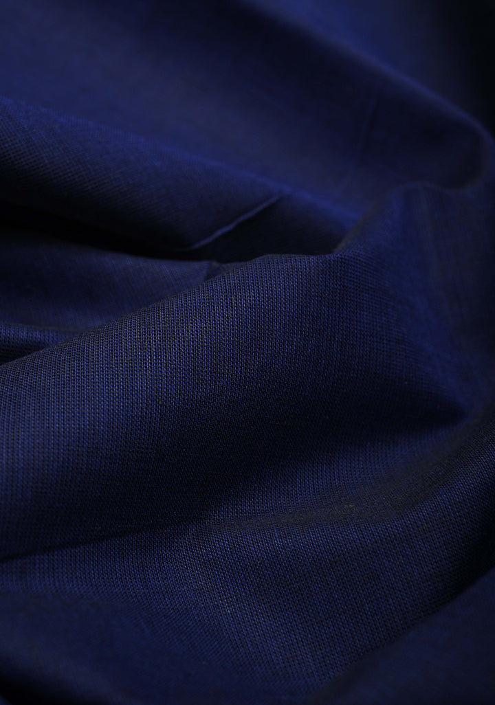 Prussian Blue Kanchi Cotton Saree with Contrast Zari Border | No Blouse piece