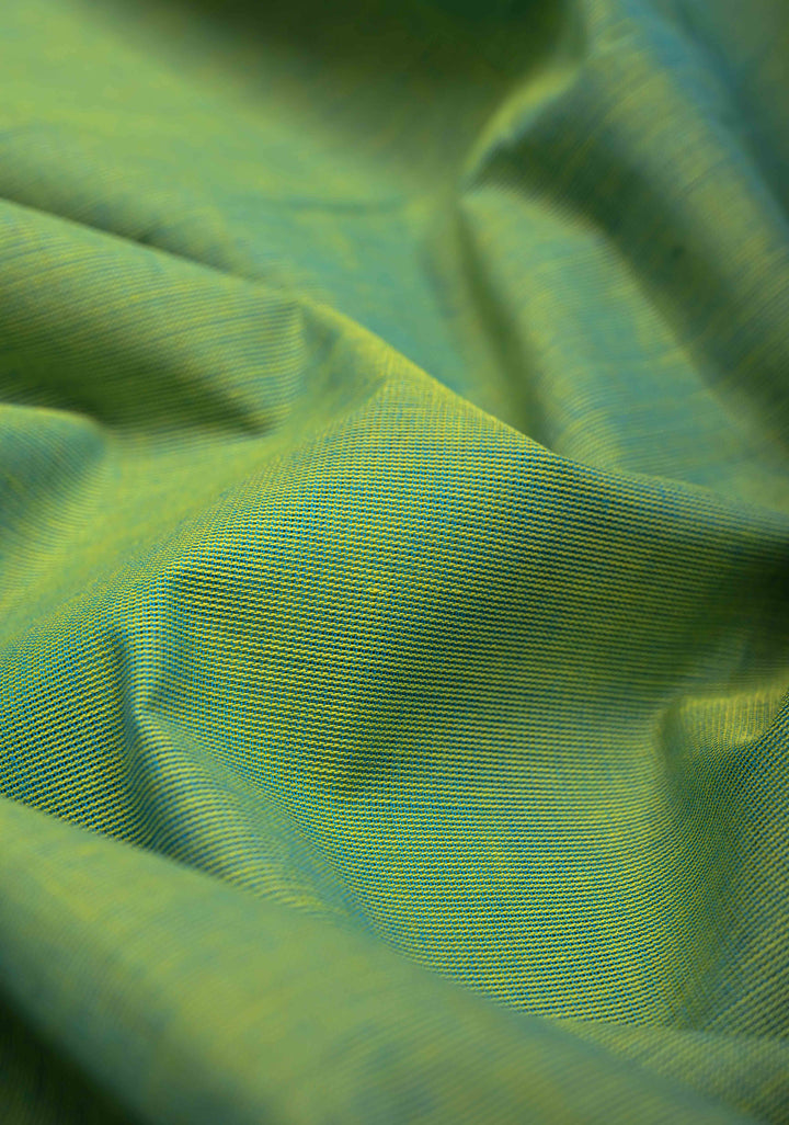 Lemon green Kanchi Cotton Saree with contrast border , No Blouse piece