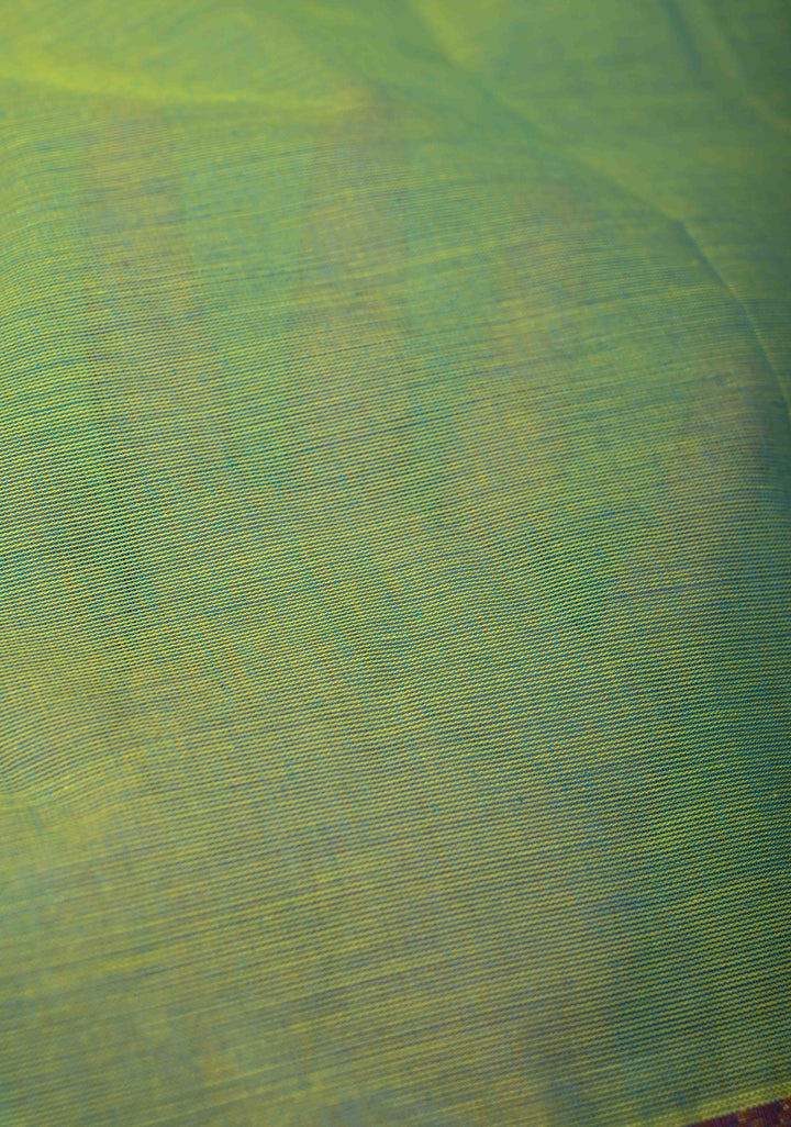 Lemon green Kanchi Cotton Saree with contrast border , No Blouse piece