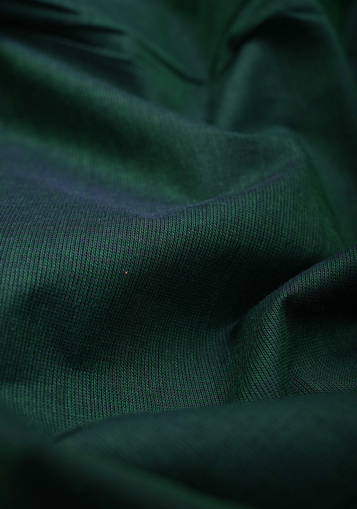 Pine Green Kanchi Cotton Saree with contrast Zari border, No Blouse piece