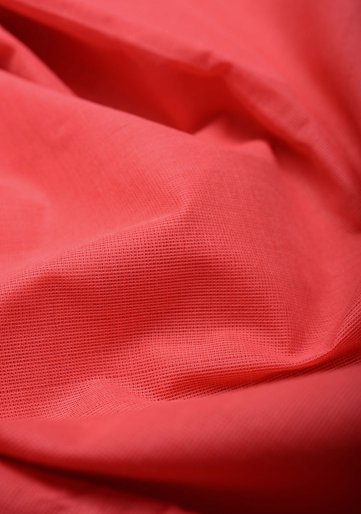 Salmon Kanchi Cotton Saree with Contrast Zari Border | No Blouse piece
