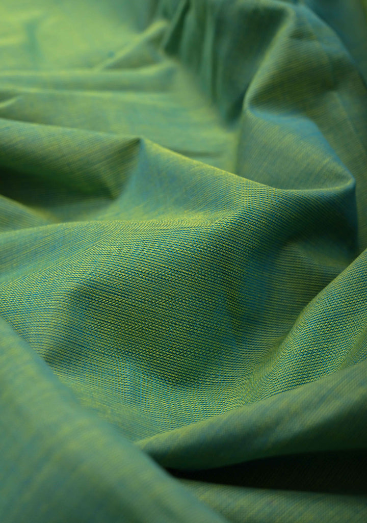 Emerald Green Kanchi Cotton Saree with Contrast Zari Border | No Blouse piece