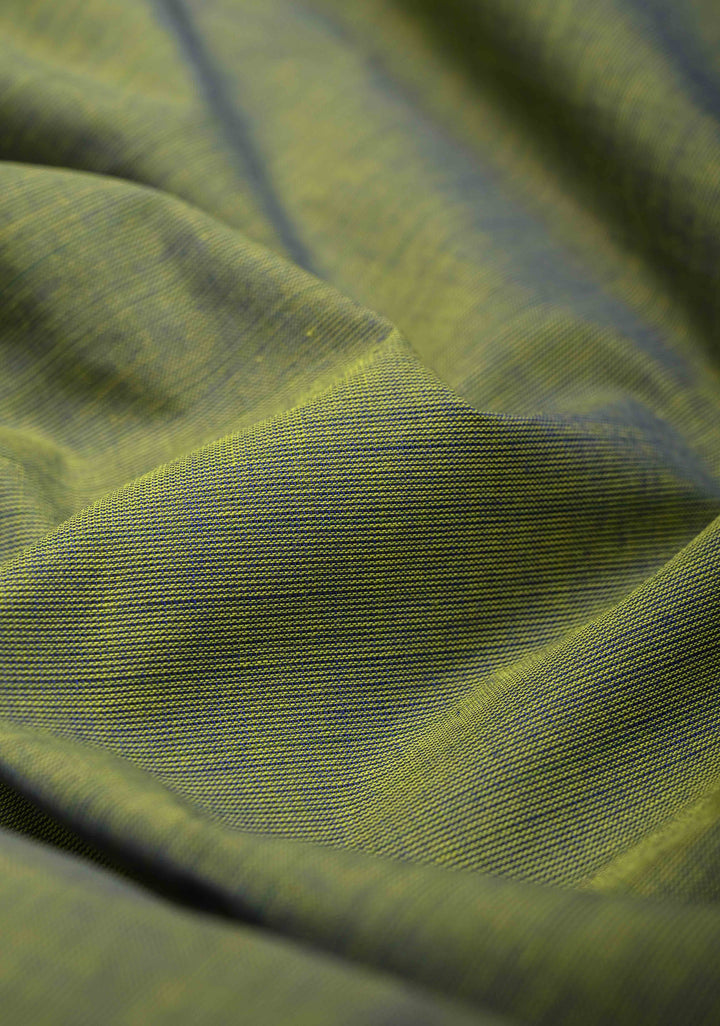Moss green Kanchi Cotton Saree with temple border, No Blouse piece