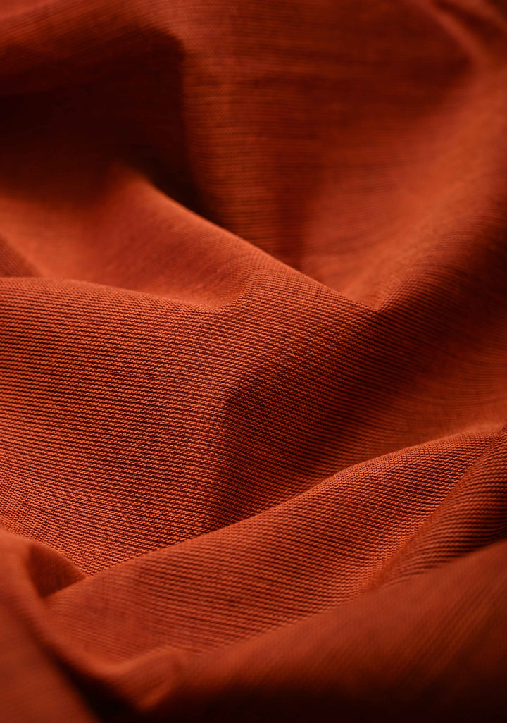 Rust Orange Kanchi Cotton Saree with Temple Ganga Jamuna Border | No Blouse piece
