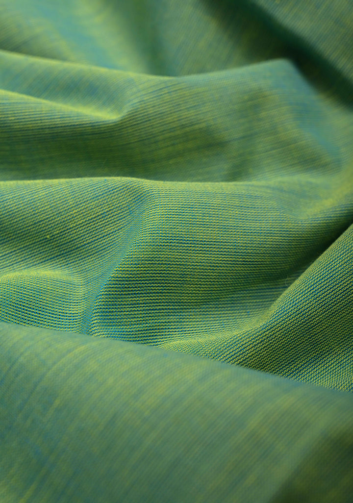Emerald Green Kanchi Cotton Saree with Contrast Zari Border | No Blouse piece