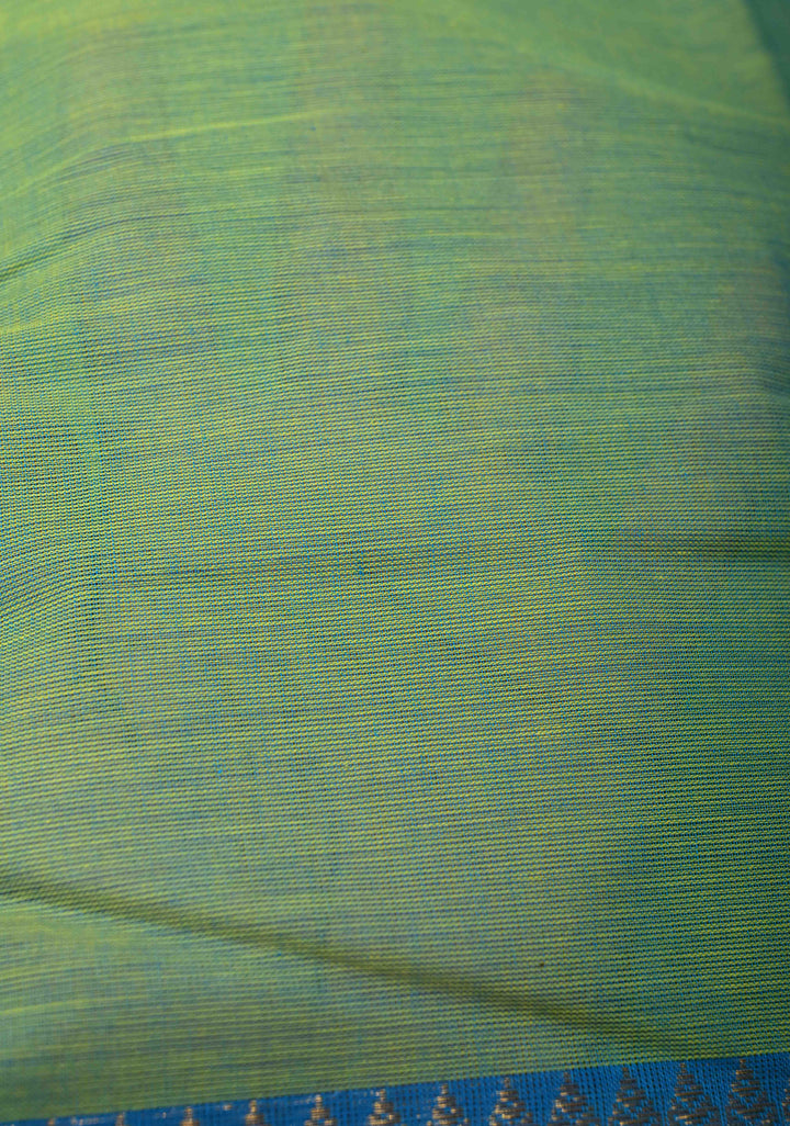 Emerald Green Kanchi Cotton Saree with Contrast Zari Border | No Blouse piece