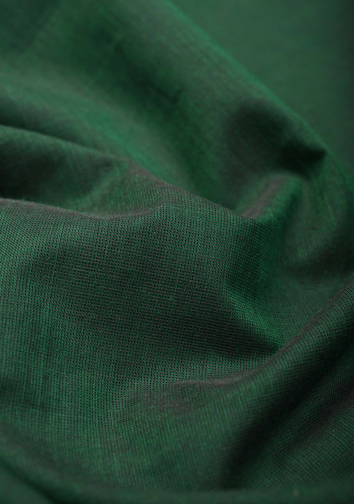 Hunter green Kanchi Cotton Saree with peacock Mandala And floral Zari border , No Blouse piece