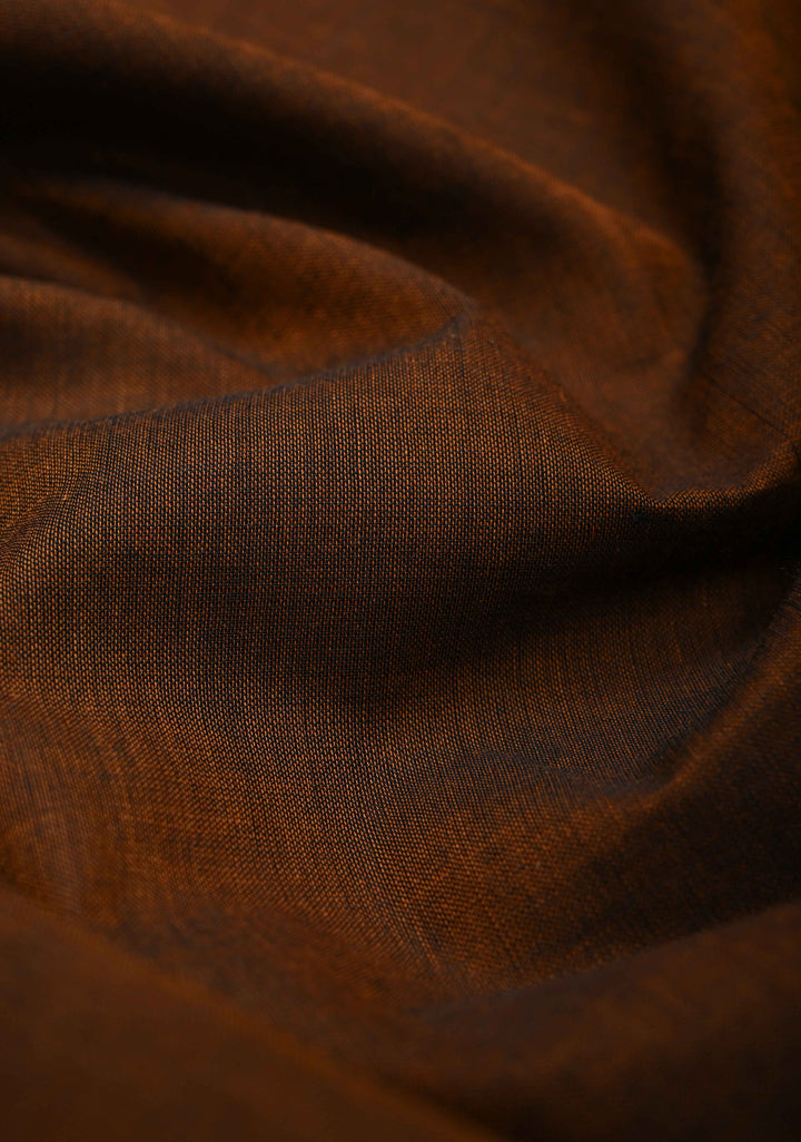 Brown Kanchi Cotton Saree with Ganga Jamuna Border, No Blouse piece