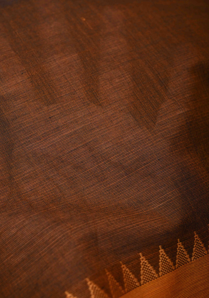 Brown Kanchi Cotton Saree with Ganga Jamuna Border, No Blouse piece