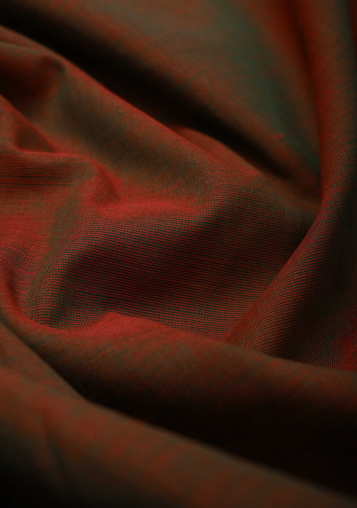 Red-green Dual tone Kanchi Cotton Saree Contrast zari border, No Blouse piece
