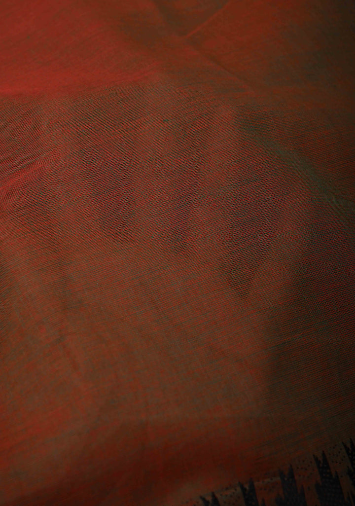 Red-green Dual tone Kanchi Cotton Saree Contrast zari border, No Blouse piece