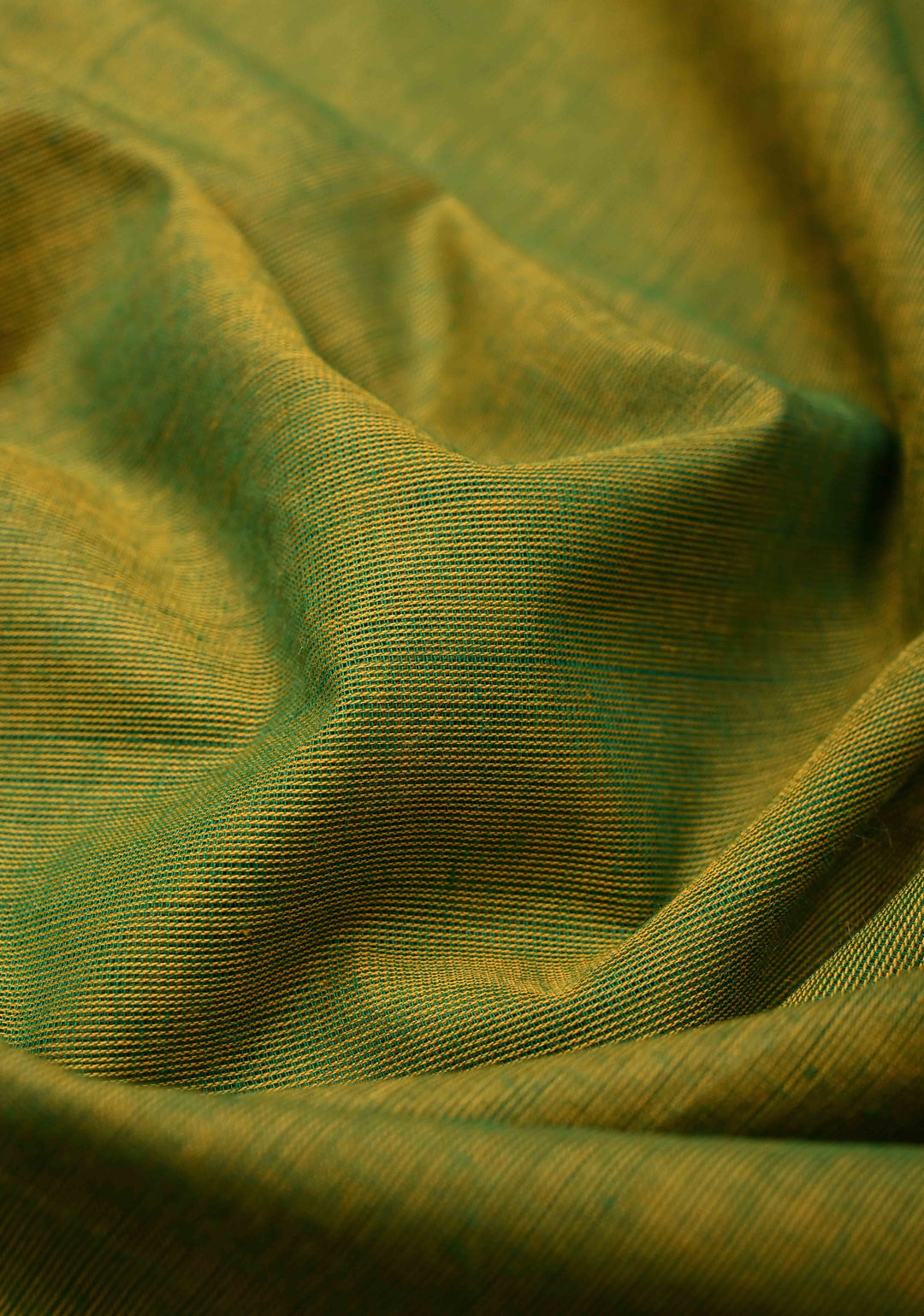 Henna green Kanchi Cotton Saree with Distinct Peacock Motifs on Contrast zari border, No Blouse piece