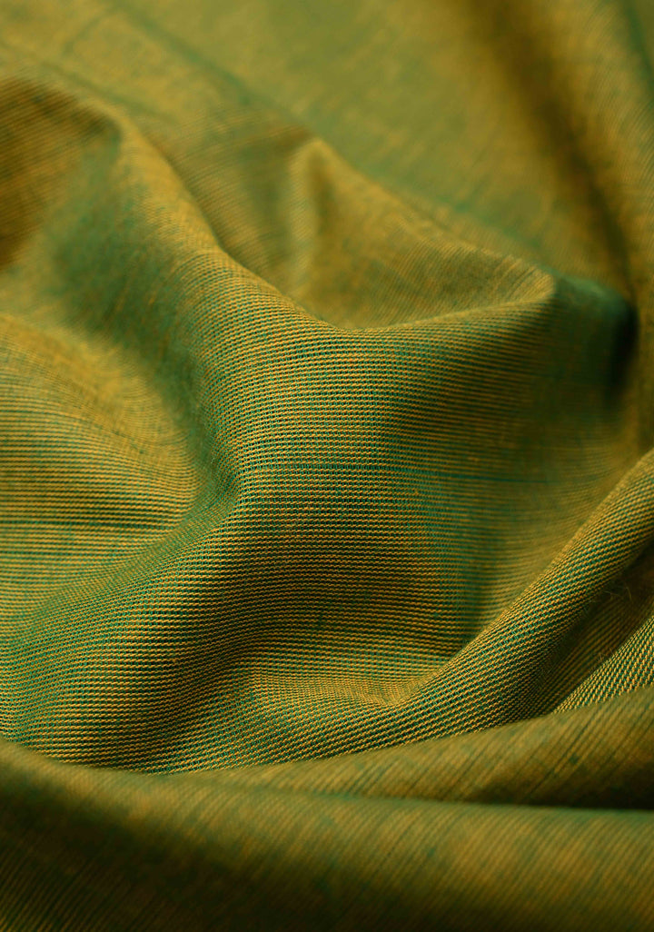 Henna green Kanchi Cotton Saree with Distinct Peacock Motifs on Contrast zari border, No Blouse piece