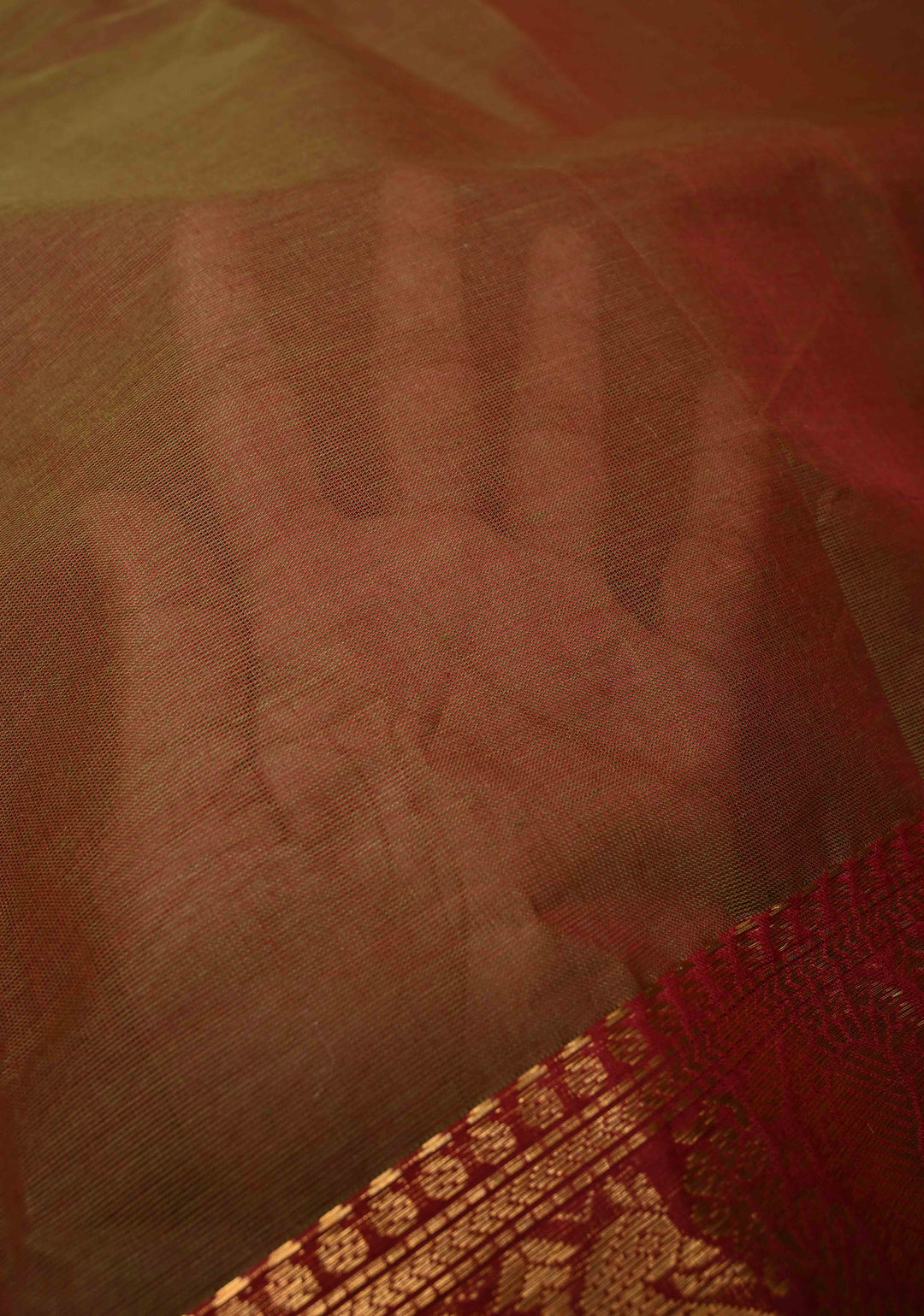 Rusty Brown Dual Tone Kanchi Cotton Saree with Contrast zari border, No Blouse piece