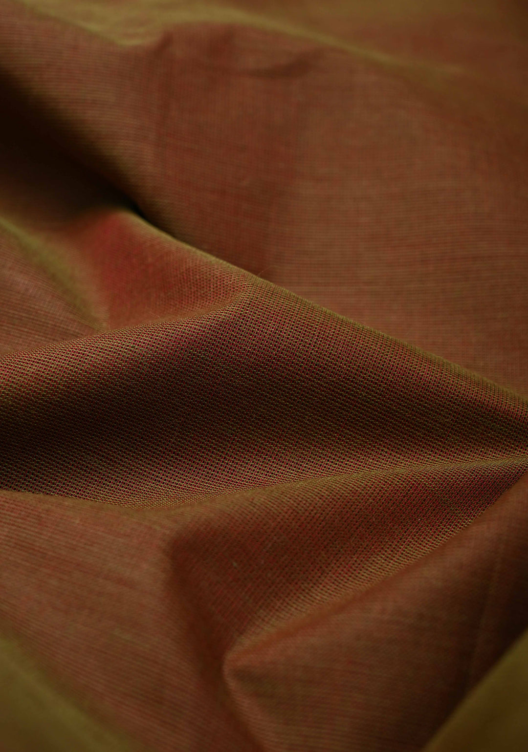 Rusty Brown Dual Tone Kanchi Cotton Saree with Contrast zari border, No Blouse piece