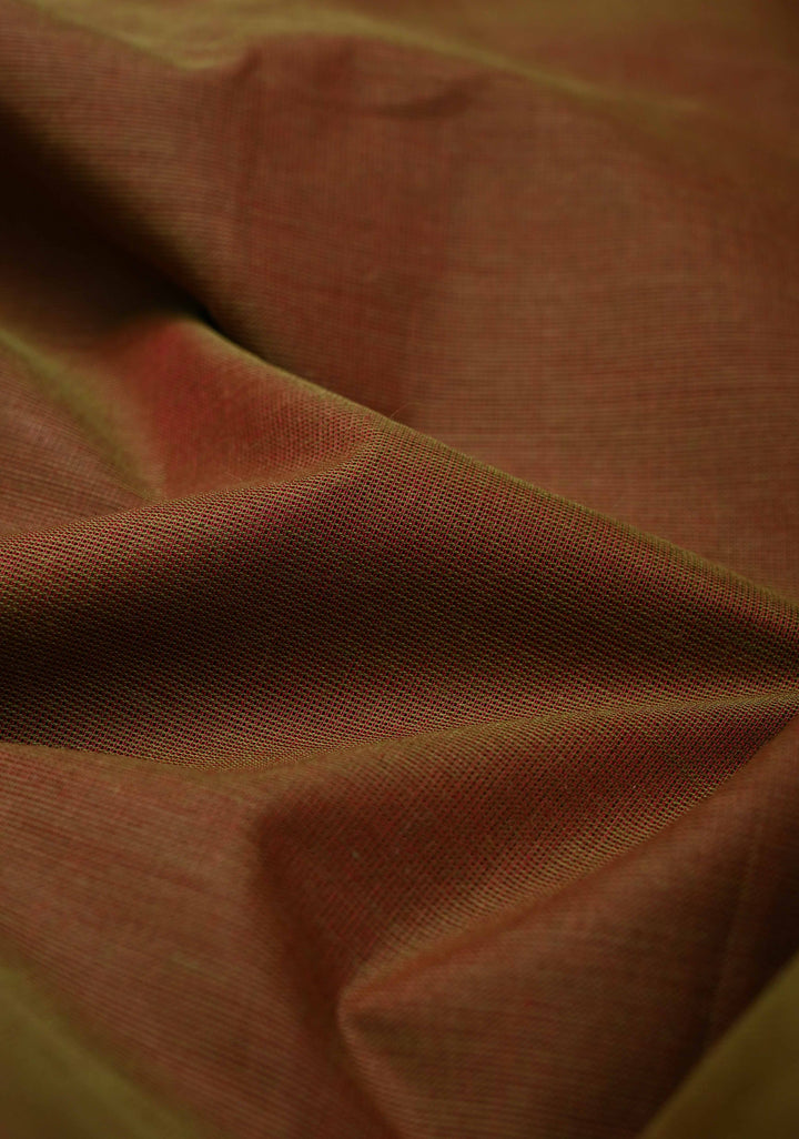 Rusty Brown Dual Tone Kanchi Cotton Saree with Contrast zari border, No Blouse piece