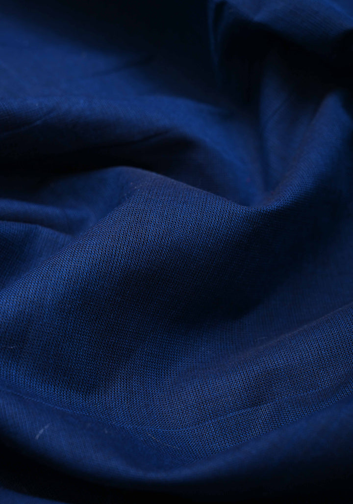 Navy blue Kanchi Cotton Saree with checked panel zari border, No Blouse piece