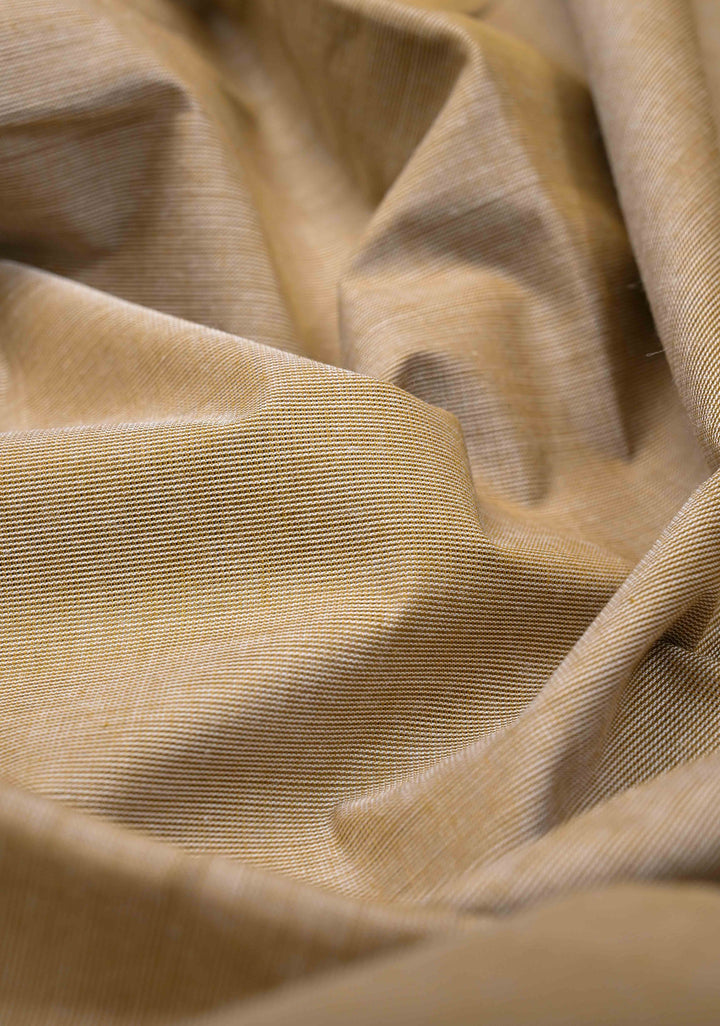 Beige Kanchi Cotton Saree With Temple Zari borders | No Blouse piece