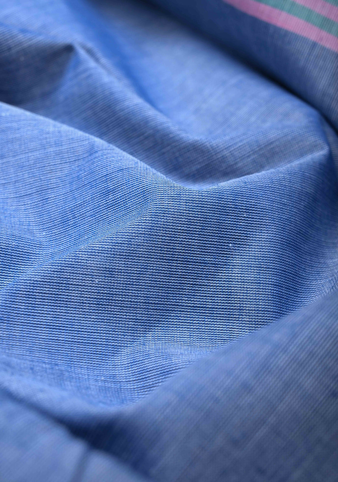 Light Blue Kanchi Cotton Saree with Contrast Zari Border, No Blouse piece