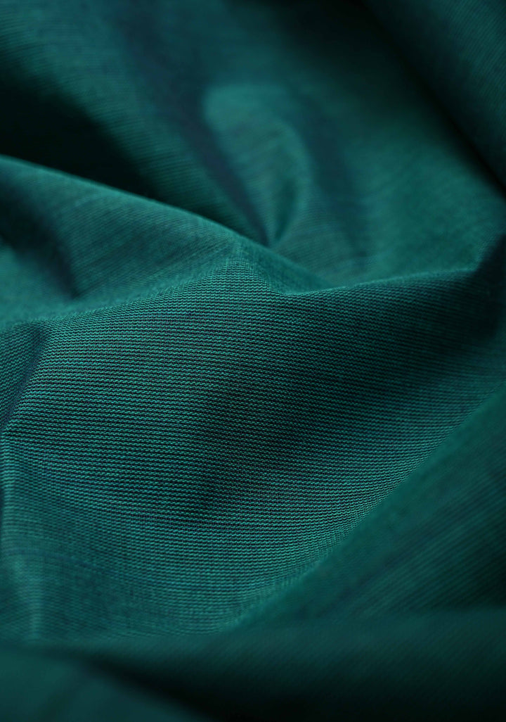 Teal Kanchi Cotton Saree with Zari Border, No Blouse piece