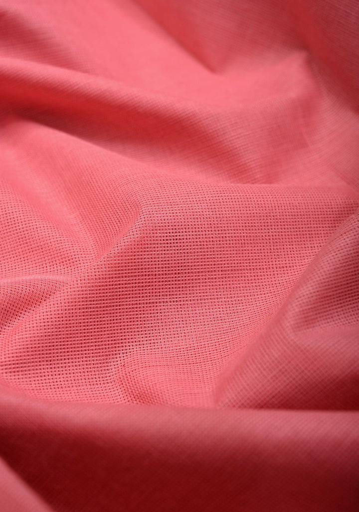 Rose Pink Kanchi Cotton Saree with Zari Border, No Blouse piece