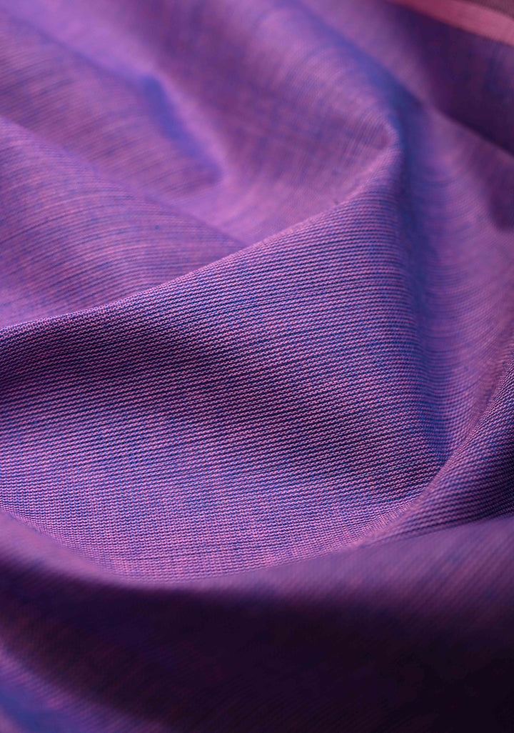 Lavender Kanchi Cotton Saree with Zari Border, No Blouse piece