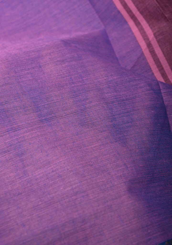 Lavender Kanchi Cotton Saree with Zari Border, No Blouse piece