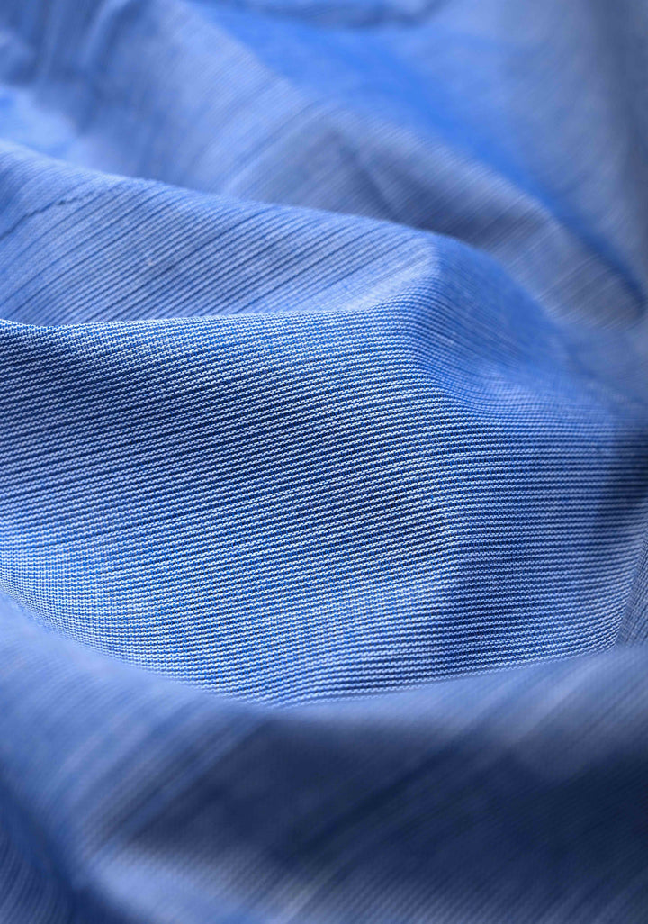 Light Blue Kanchi Cotton Saree with Contrast Zari Border, No Blouse piece