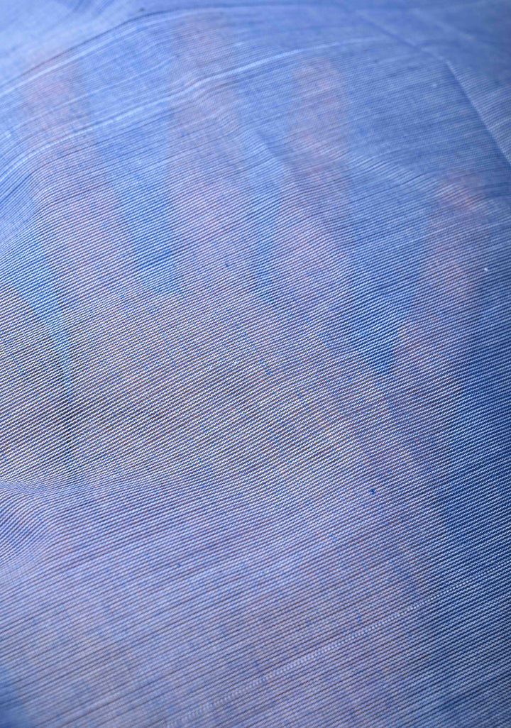 Light Blue Kanchi Cotton Saree with Contrast Zari Border, No Blouse piece