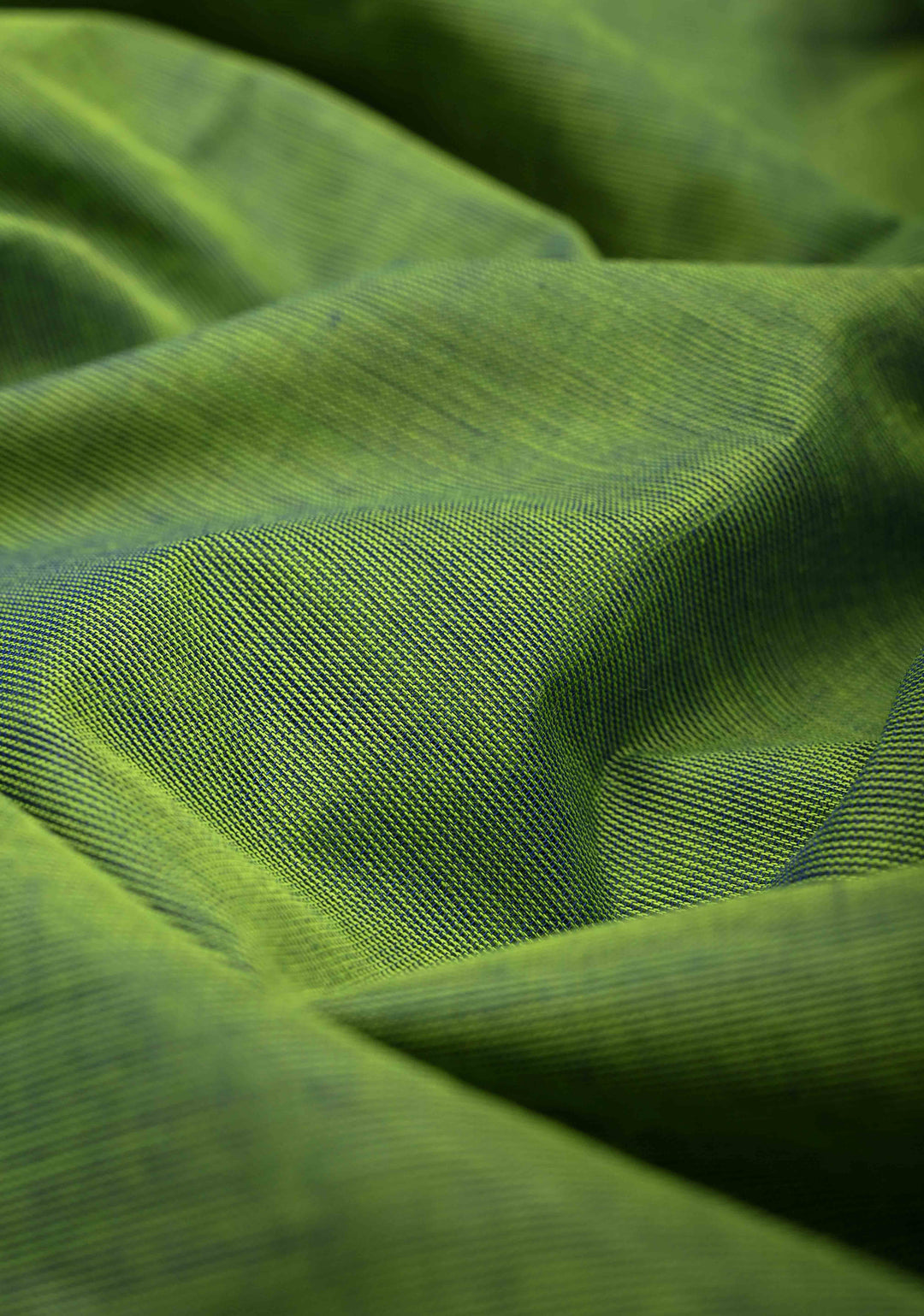 Lime Green Kanchi Cotton Saree with Contrast Zari Border, No Blouse piece