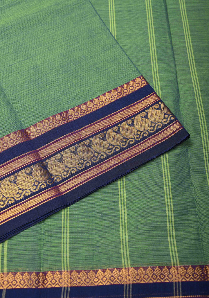 Pale Green Kanchi Cotton Saree with Contrast Zari Border, No Blouse piece