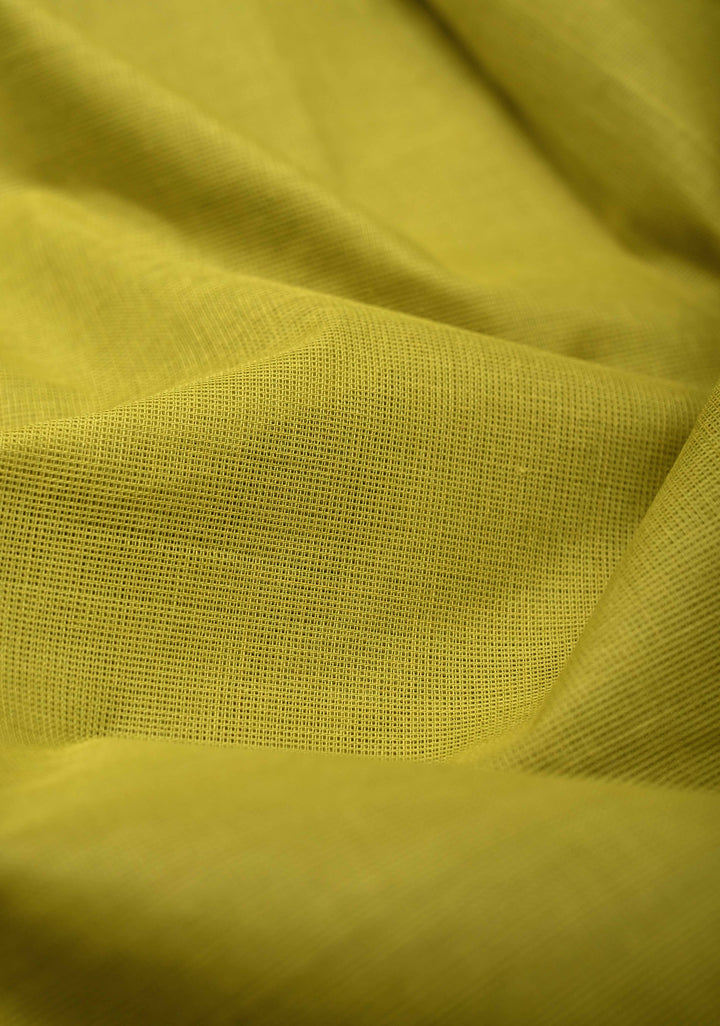 Moss Green Kanchi Cotton Saree with Contrast Zari Stripes Border, No Blouse piece