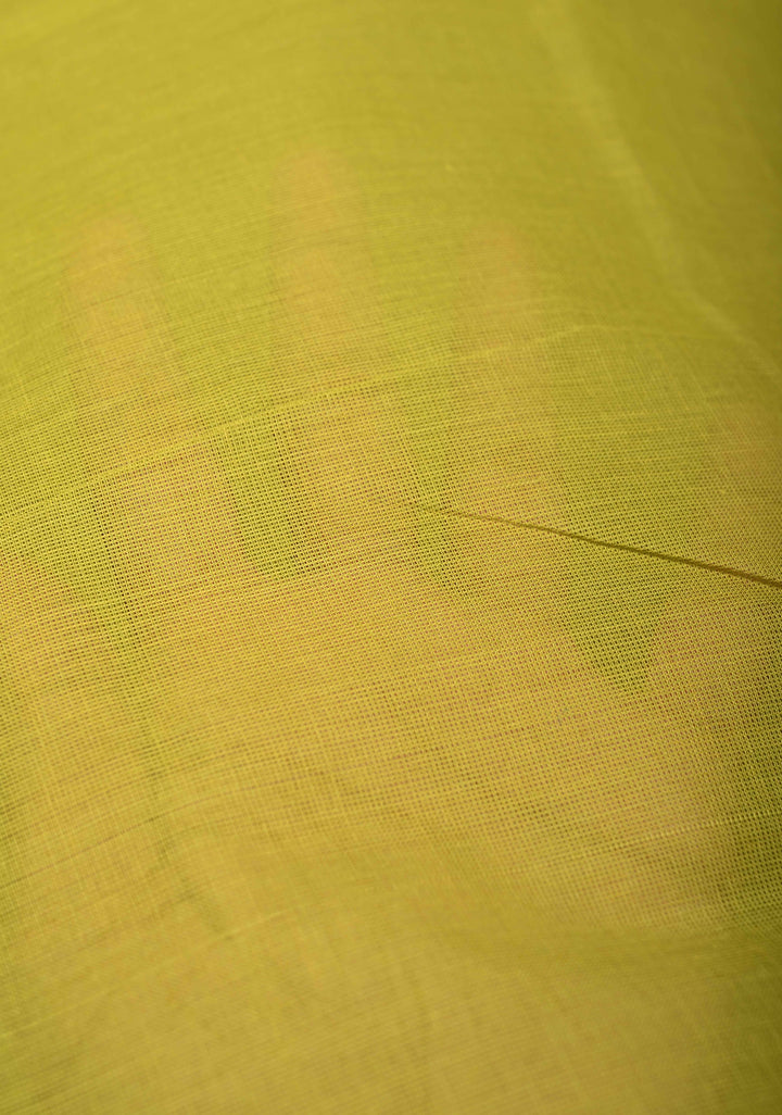Moss Green Kanchi Cotton Saree with Contrast Zari Stripes Border, No Blouse piece