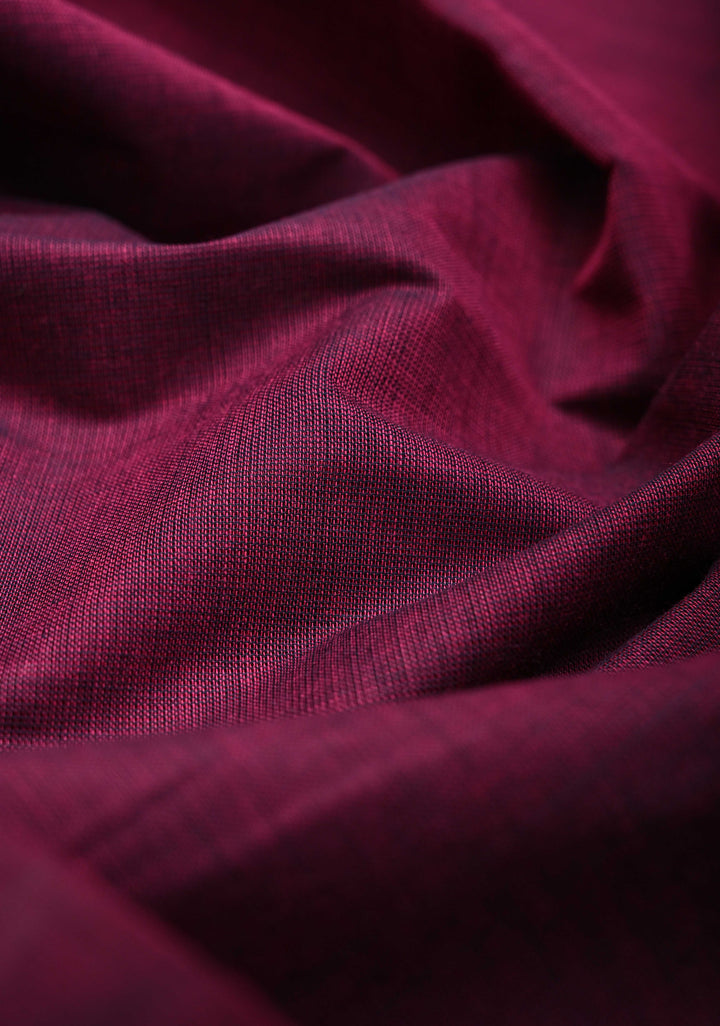 Dark Raspberry Kanchi Cotton Saree With Contrast Zari borders | No Blouse piece