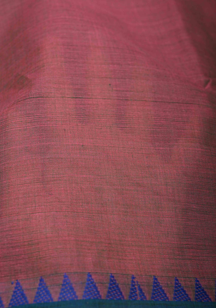 Brownish Purple Kanchi Cotton Saree With Temple Zari borders | No Blouse piece