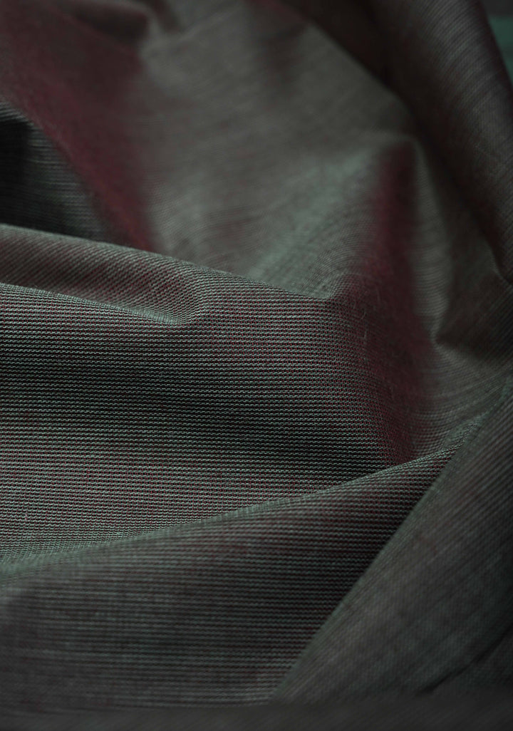 Deep Green Dual tone Kanchi Cotton Saree with Contrast Zari Border, No Blouse piece