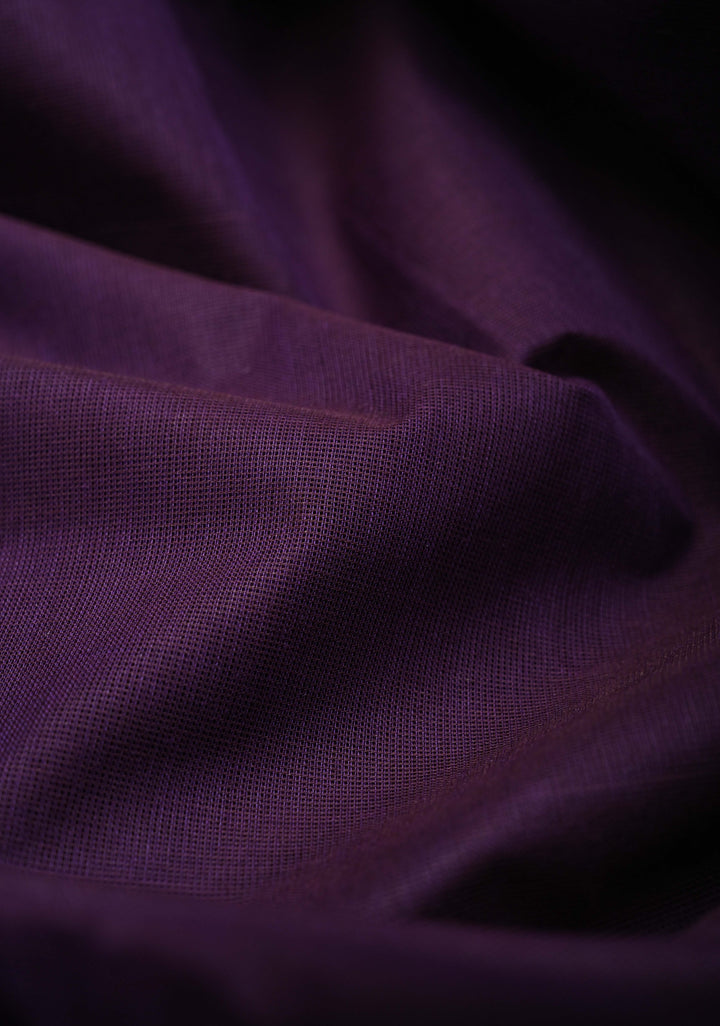 Dark Plum Kanchi Cotton Saree With Temple Zari borders | No Blouse piece