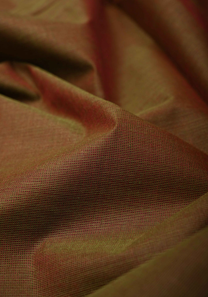 Brown Kanchi Cotton Saree With Temple Zari borders | No Blouse piece