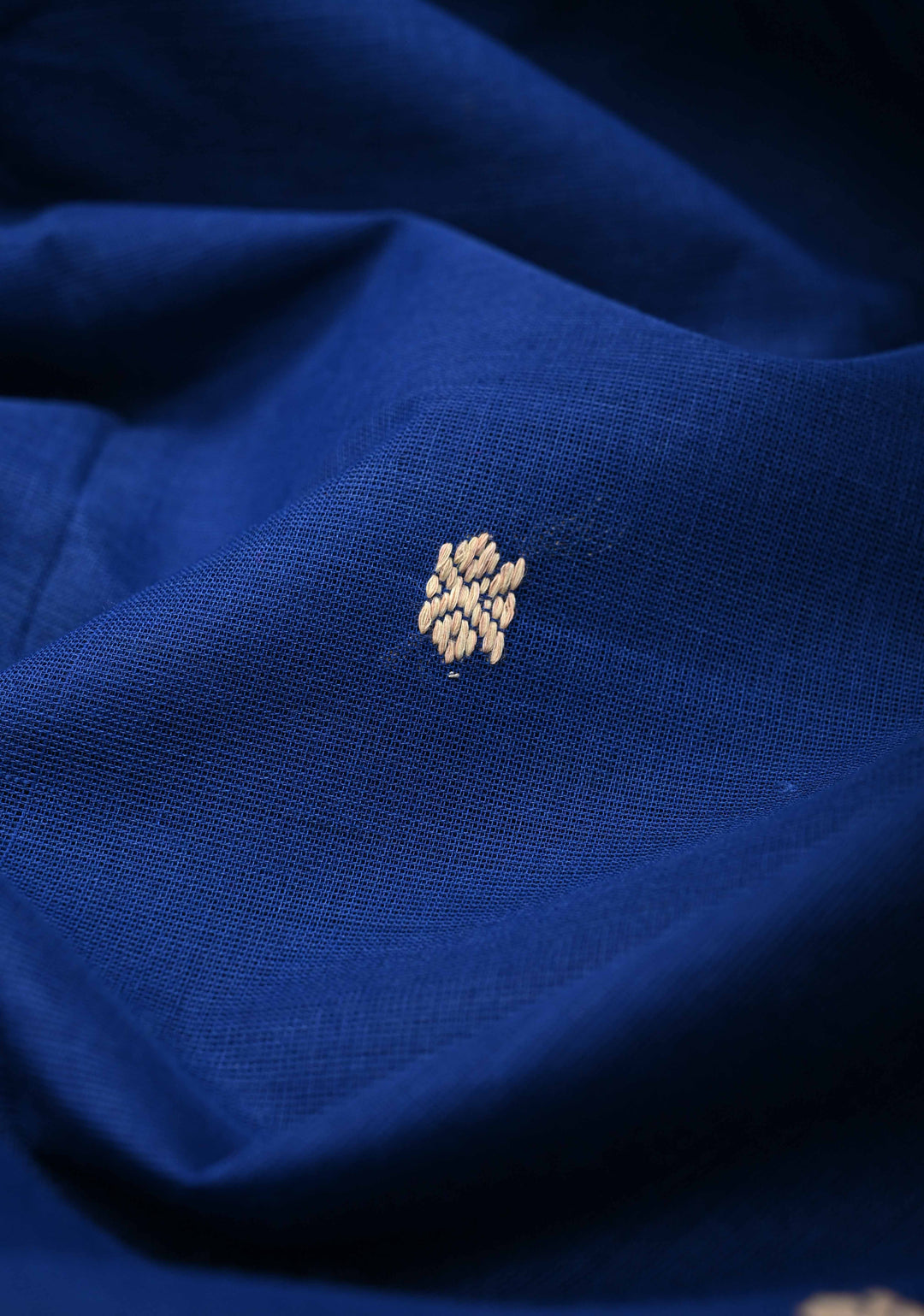 Deep Sapphire Blue Kanchi Cotton Saree with Reham Buttas and Contrast Temple Zari Border, No Blouse piece