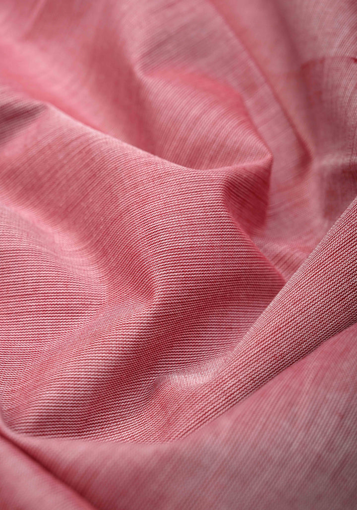 Dusty Pink Kanchi Cotton Saree with Contrast Distinct Resham Mandala Motifs on Border, No Blouse piece