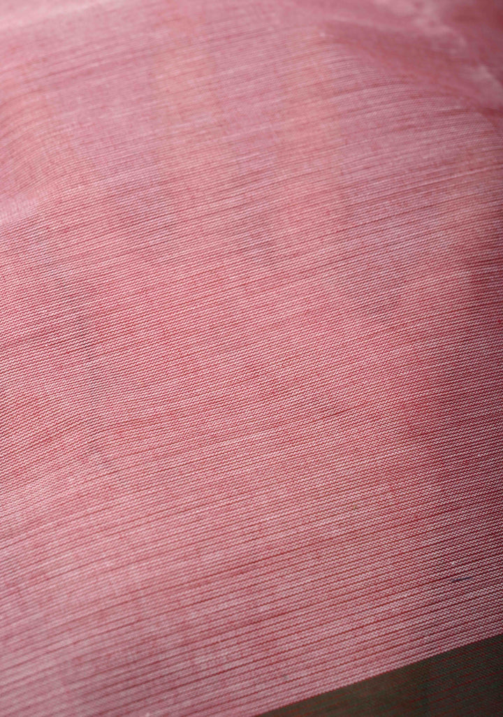 Dusty Pink Kanchi Cotton Saree with Contrast Distinct Resham Mandala Motifs on Border, No Blouse piece