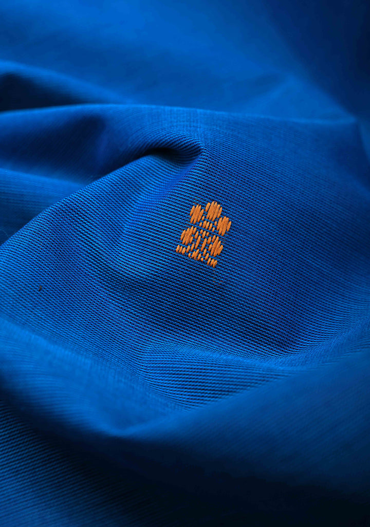 Egyptian Blue Kanchi Cotton Saree with Zari Buttas And Contrast Zari Border