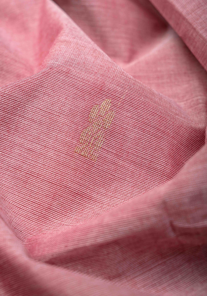 Light Pink Kanchi Cotton Saree with Zari Buttas And Contrast Zari Border | No Blouse piece