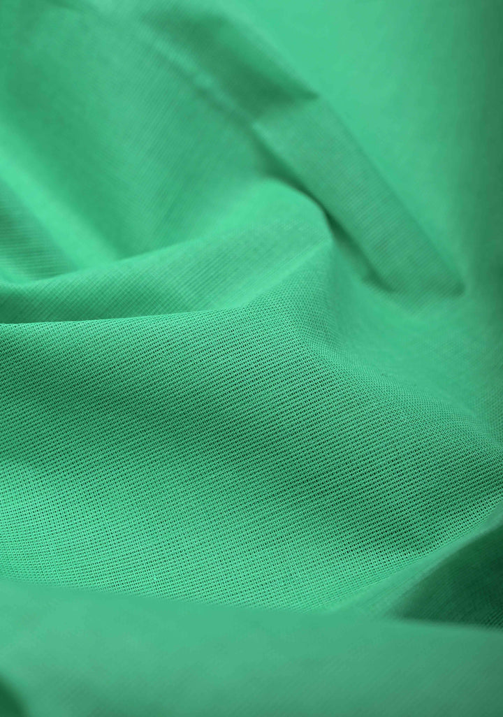 Bright Mint Green Kanchi Cotton Saree with Contrast Paisley Border | No Blouse piece