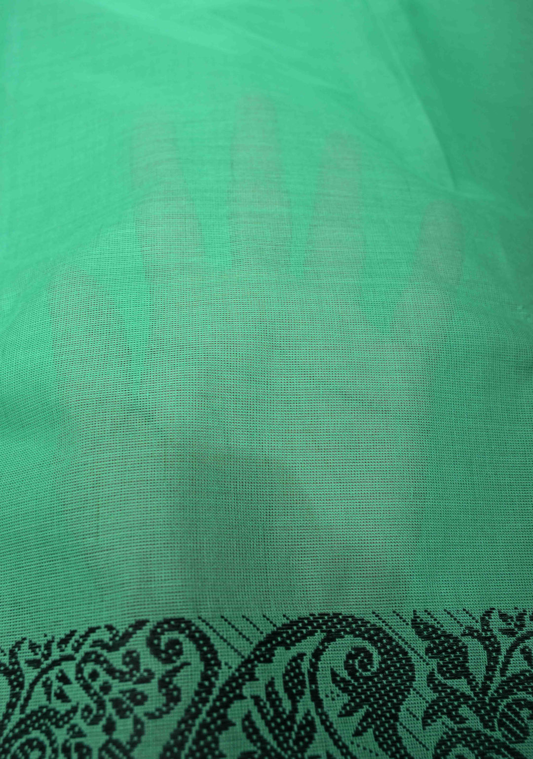 Bright Mint Green Kanchi Cotton Saree with Contrast Paisley Border | No Blouse piece