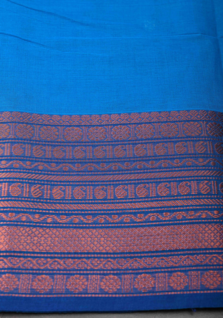 Cobalt Blue Kanchi Cotton Saree with Zari Buttas And Contrast Zari Border