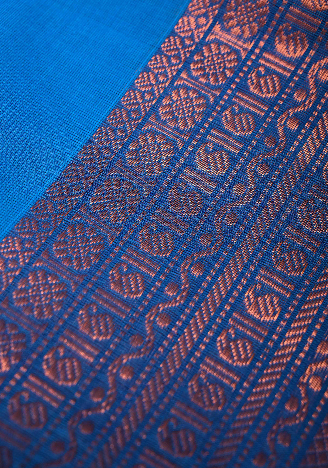 Cobalt Blue Kanchi Cotton Saree with Zari Buttas And Contrast Zari Border