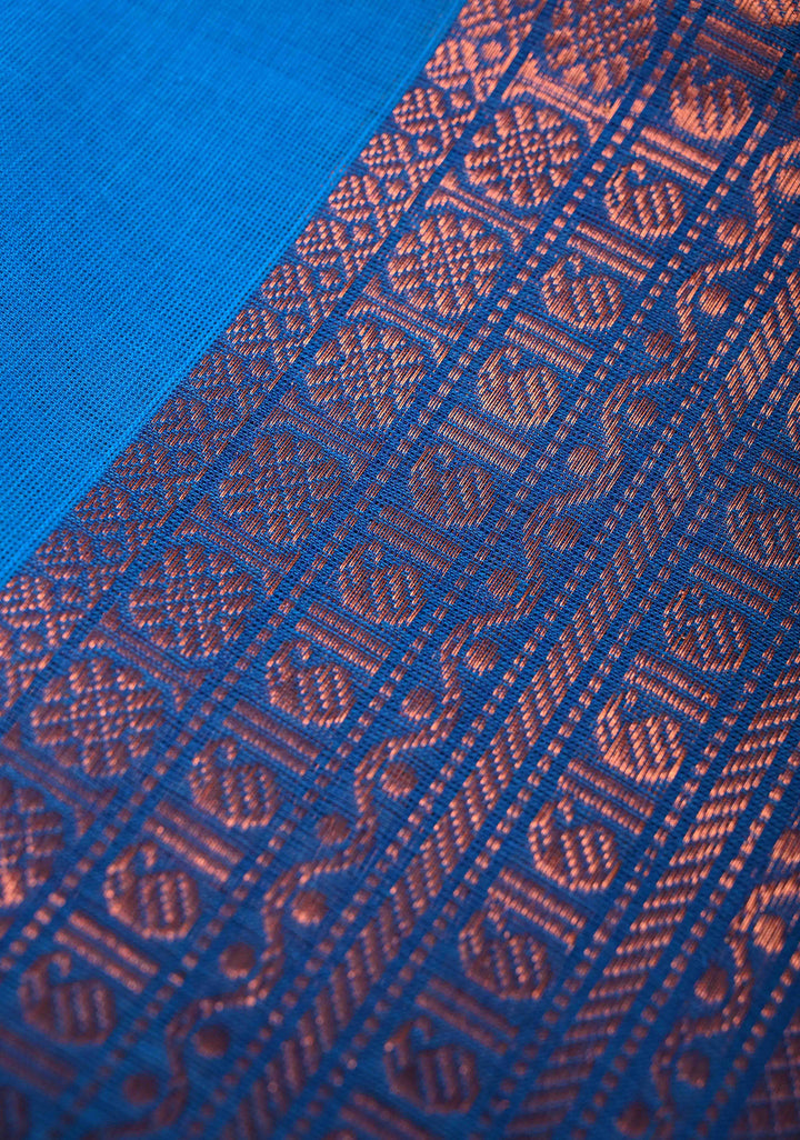 Cobalt Blue Kanchi Cotton Saree with Zari Buttas And Contrast Zari Border