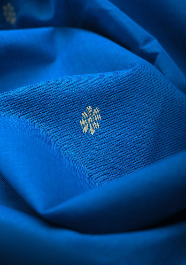 Cobalt Blue Kanchi Cotton Saree with Zari Buttas And Contrast Zari Border