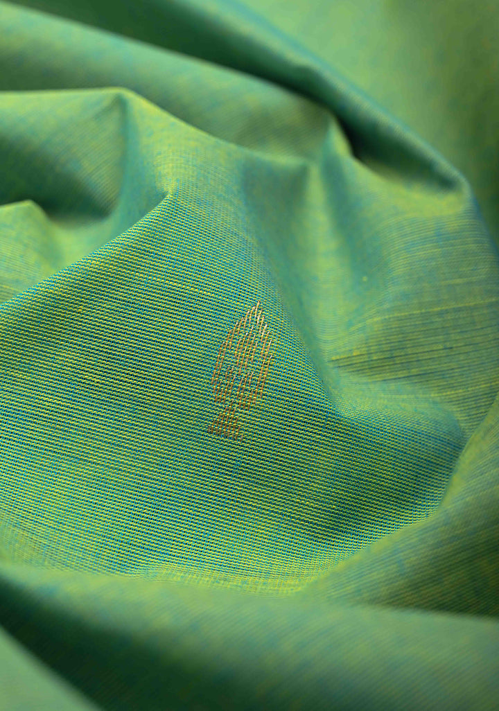 Green Dual tone Kanchi Cotton Saree with Zari Buttas and Contrast Zari Border, No Blouse piece